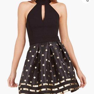Betsey Johnson polka dot mini cocktail  dress black / gold sz 6 sleeveless